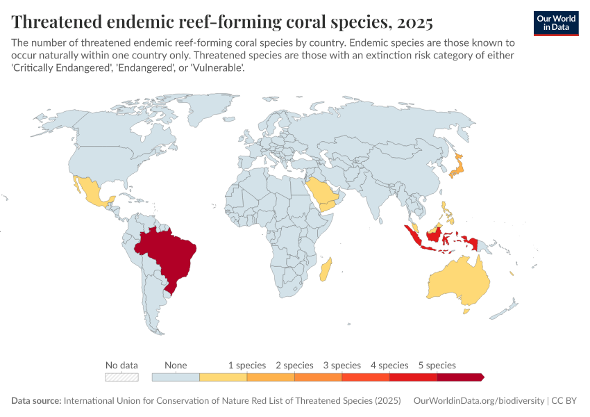 A thumbnail of the "Threatened endemic reef-forming coral species" chart